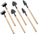 Mini Garden Tool Set, 6Pcs Indoor Plant Tools Gardening Metal Shovel Rake Spade with Wood Non-Slip Handle for Transplanting Cultivating Weeding Flowers Vegetable