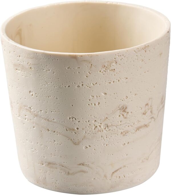 7 Inch Natural Travertine Textures Plant Pot, Resin Outdoor Planter with Drainage Hole, Removable Rubber Stopper and Non-Slip Soft Pad,Weatherproof Decorative Pot for Indoor/Garden Plants