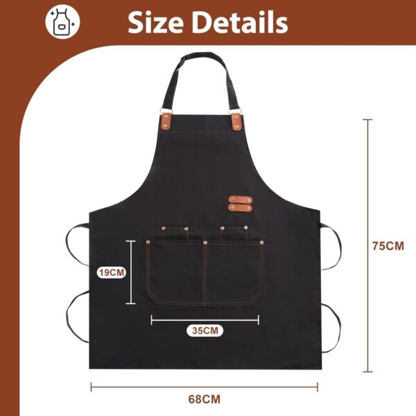 Apron for Men Women, Chef Apron with Adjustable Neck Strap, Heavy Duty Apron for Men with Pockets, Aprons for Cooking, Baking, Gardening, Woodwork, Hair Stylist, BBQ,Grill - Image 2