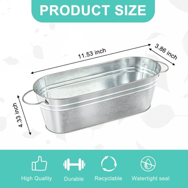 10 Pcs Galvanized Oval Planters, Galvanized Tub with Handle, Flower Buckets Rustic Farmhouse Home Decor, Metal Planters for Outdoors, Party, Wedding - Image 2