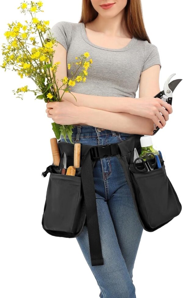 Multi-pocket Waist Belt Apron Bag for Women/Men, Garden Tools for Gardener, Black