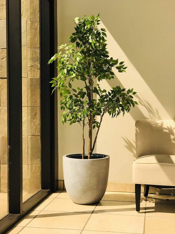 18 Inch Dia Round Concrete Planter, Indoor Outdoor Large Plant Pot with Drainage Hole and Rubber Plug for Home Patio Garden, Weathered Concrete - Image 2