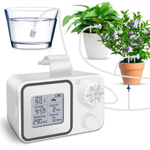 Automatic Plant Waterer Indoor, Automatic Watering System for 15 Potted Plants, Automatic Drip Irrigation Kit with Customize Schedule Water Timer for Balcony, Indoor Vacation Plant Watering
