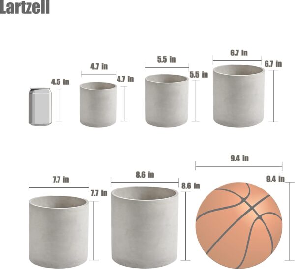 Plant Pots, 6.7 Inch Planters for Indoor Plants, Grey Cement Flower Pot with Drain Hole, Modern Concrete Planters for Home Office & Outdoor Decor - Image 2