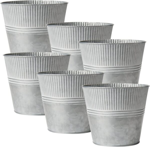 6.5'' Galvanized Planter, Medium Size Metal Buckets for Flowers Farmhouse Outdoor Planters Metal Pail for Home Decor Indoor, Set of 6