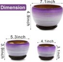 Set of 3 Ceramic Flower Pots, Gardening Plant Pot with Drainage Holes and Saucer, 7/5/4 inch Purple Round Succulent Herbs Cactus Planter for Indoor Outdoor