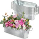 10 Pcs Galvanized Oval Planters, Galvanized Tub with Handle, Flower Buckets Rustic Farmhouse Home Decor, Metal Planters for Outdoors, Party, Wedding