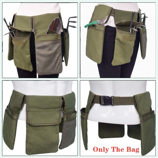 Gardening Tool Belt Bag - Canvas Waist Tool Apron Organizer Hanging Pouch with 4 Pockets for Gardeners Picking Fruit Weeding, Fits Women & Men, Waterproof, 1 Pcs - Image 2