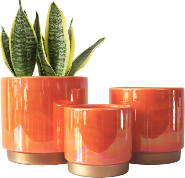 Ceramic Indoor Pots for Plants, Rainbow Pearl Glaze Planter with Drainage Hole, 6.0 inch+5.0 Inch+4.0 Inch. Orchid Flower Pots