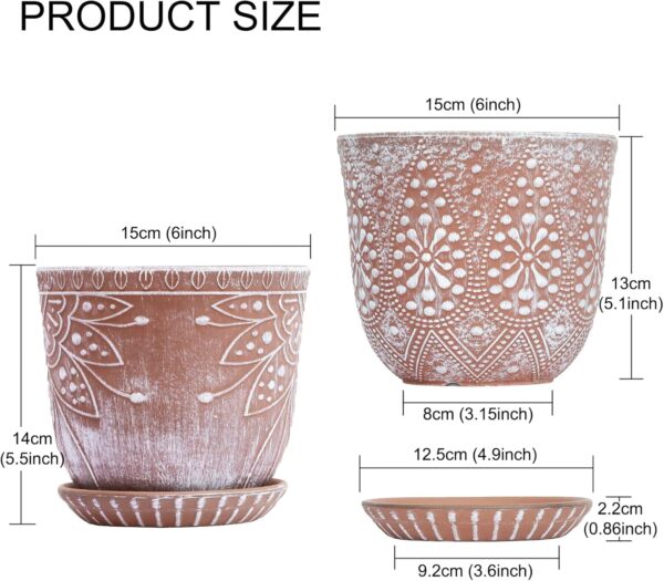 6 Inch Beaded Ceramic Planter Set of 2 with Drainage Hole and Saucer for Plants, Indoor-Outdoor Large Round Succulent Orchid Flower Pot - Image 2