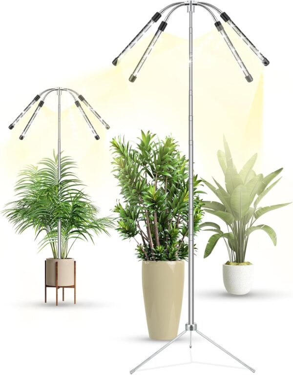 Grow Lights for Indoor Plants Full Spectrum with Detachable Tripod Stand, 10-55 Inches Height Adjustable Stand and Desktop Plant Lights for Indoor Growing with Auto On/Off Timer