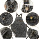 Denim Apron with Pockets for Hair Stylist Gardening Craftsmen Barista Women Hairdresser Jean Work Apron Cross Straps & Adjustable S to L (Black)
