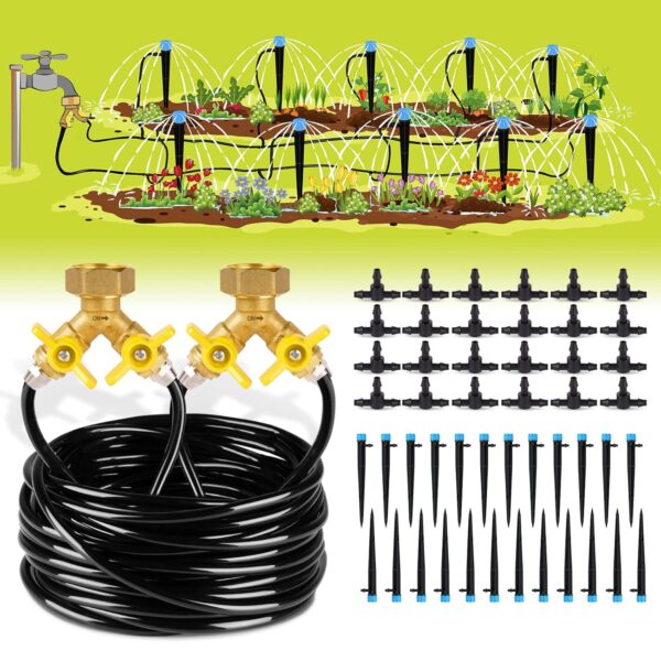 100ft Drip Irrigation Kit Plant Watering System 8x5mm Blank Distribution Tubing DIY Automatic Irrigation Equipment Set for Garden Greenhouse Flower Bed Patio Lawn
