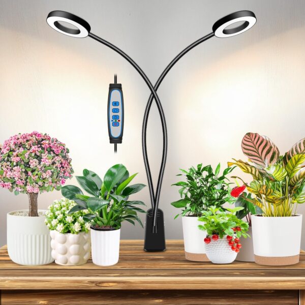 Plant Lights for Indoor Growing, Halo LED Grow Lights with Clip, Upgrade 96 LEDs Clip Plant Lights, Full Spectrum LED Plant Growing Lamp with 3 Modes & 5 Dimmable Levels, Auto Timer 6/12/16H,